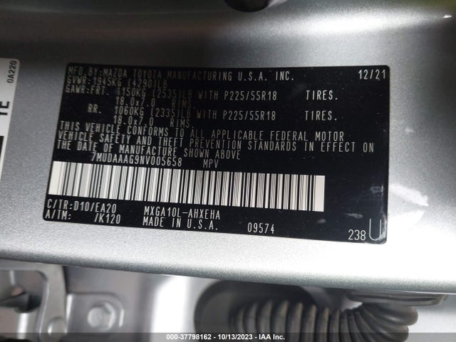 2022 TOYOTA COROLLA CROSS XLE VIN: 7MUDAAAG9NV005658