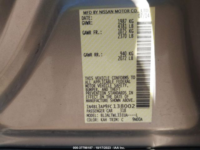 1N4BL3AP9FC138002 Nissan Altima 3.5 Sl