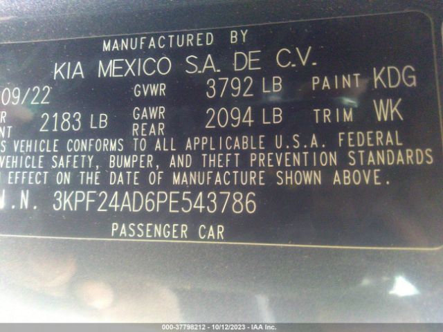 3KPF24AD6PE543786 KIA Forte Lxs