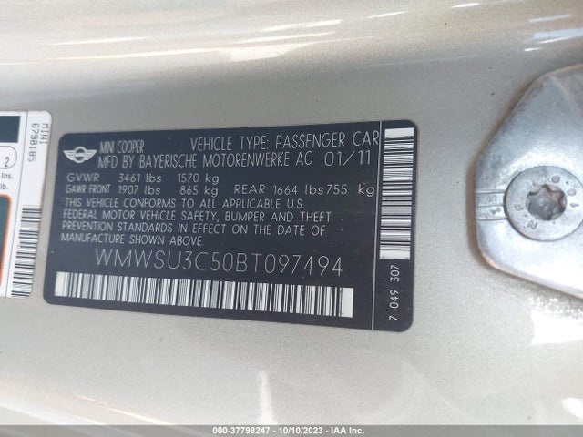 2011 MINI COOPER HARDTOP WMWSU3C50BT097494 Photo 8