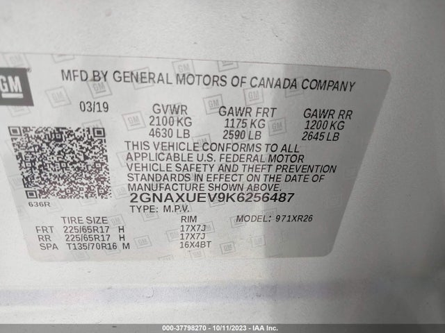 Chevrolet EQUINOX LT 2019 2GNAXUEV9K6256487 Image 9