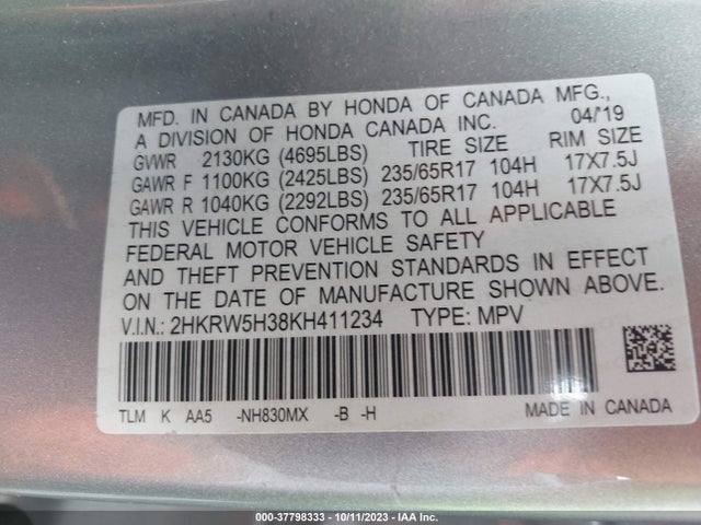 Honda CR-V LX 2019 2HKRW5H38KH411234 Image 9