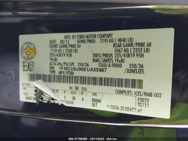 2014 FORD ESCAPE TITANIUM VIN: 1FMCU9J98EUA55987