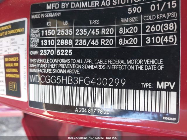 WDCGG5HB3FG400299 Mercedes-Benz Glk-class Glk 350