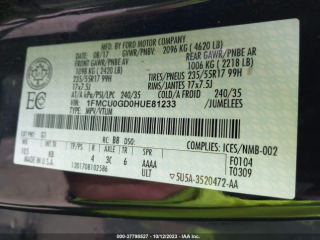 1FMCU0GD0HUE81233 Ford ESCAPE SE