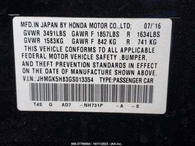 JHMGK5H83GS013354 Honda Fit Ex-l