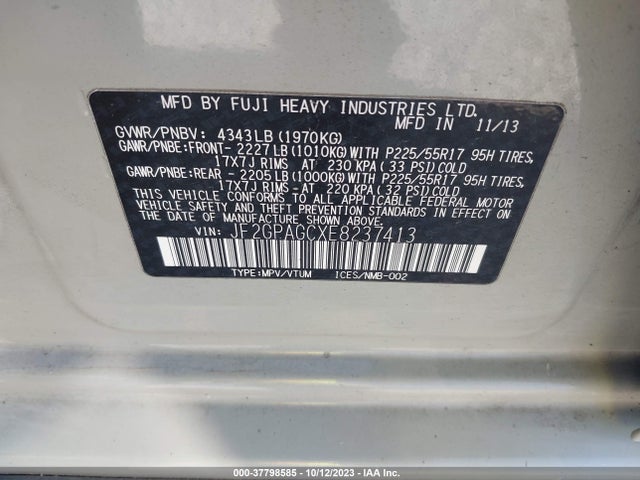 JF2GPAGCXE8237413 Subaru Xv Crosstrek Limited