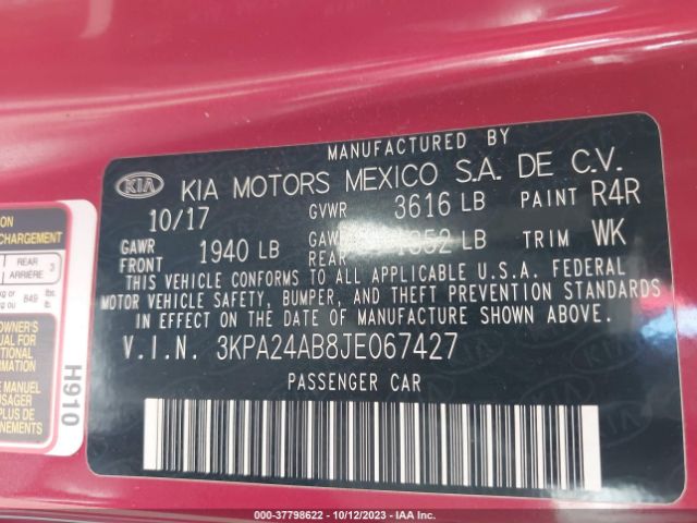 3KPA24AB8JE067427 KIA RIO S