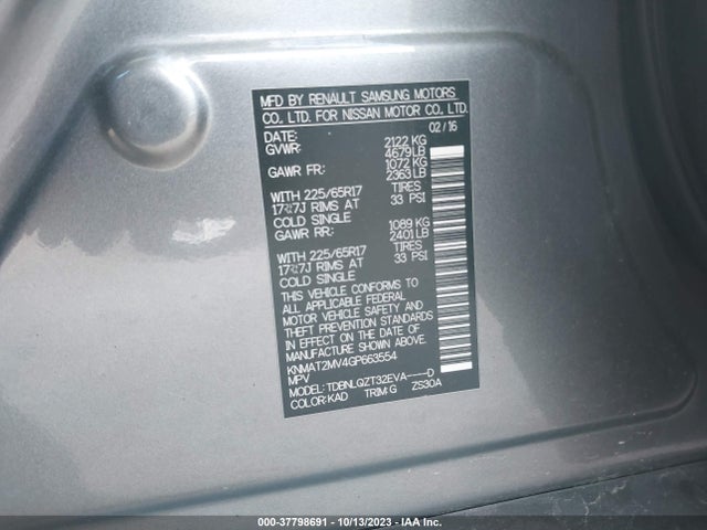 Nissan ROGUE SV 2016 KNMAT2MV4GP663554 Image 9