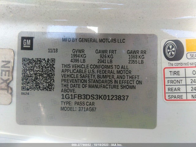 Chevrolet Camaro 1lt 2019 1G1FB3DS3K0123837 Image 9