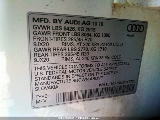 WA1LHAF79KD017725 Audi Q7 45 Premium/45 Se Premium