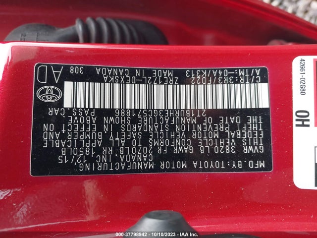 2016 TOYOTA COROLLA L/LE/S/S PLUS/LE PLUS VIN: 2T1BURHE3GC571886