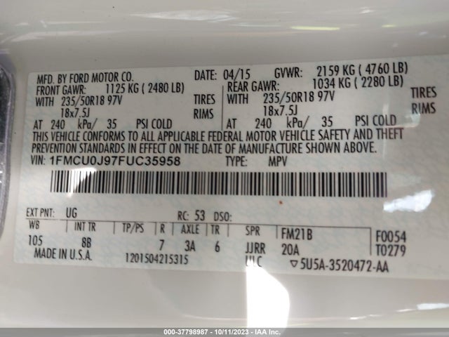Ford Escape Titanium 2015 1FMCU0J97FUC35958 Image 9