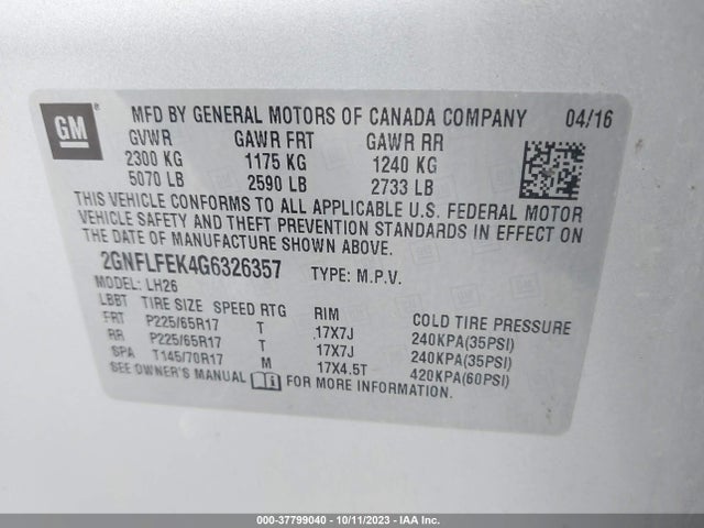 Chevrolet EQUINOX LT 2016 2GNFLFEK4G6326357 Image 9