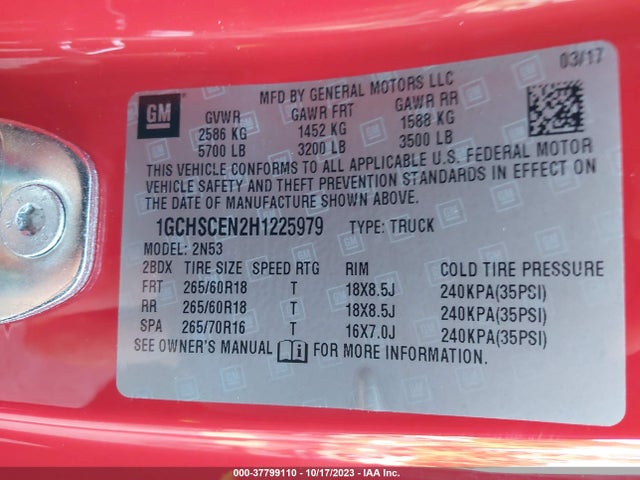 Chevrolet Colorado Lt 2017 1GCHSCEN2H1225979 Image 9