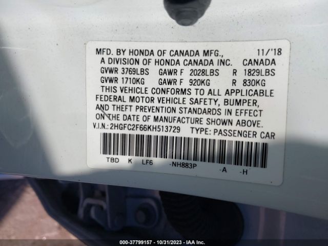 2HGFC2F66KH513729 Honda Civic Sedan Lx