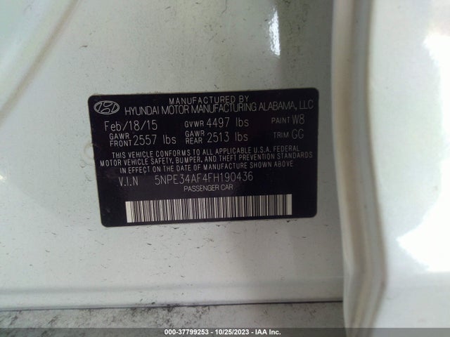 2015 HYUNDAI SONATA 2.4L SPORT VIN: 5NPE34AF4FH190436