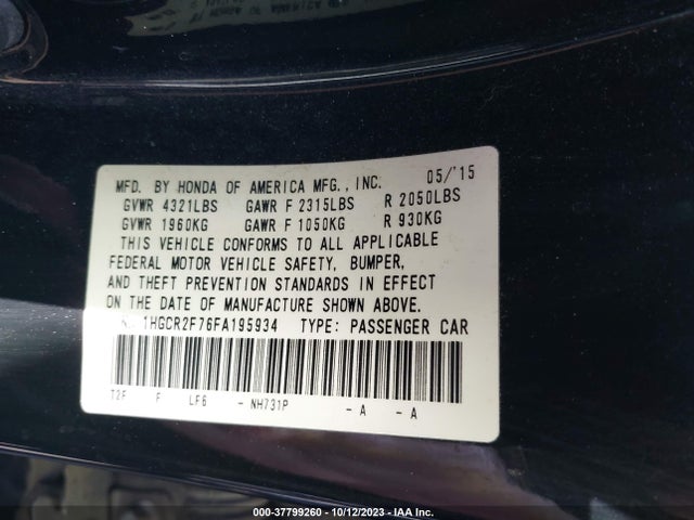 Honda Accord Sedan Ex 2015 1HGCR2F76FA195934 Image 9