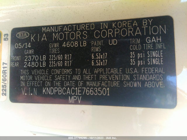 KNDPBCAC1E7663501 KIA Sportage Lx