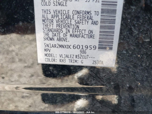 2013 NISSAN PATHFINDER SV VIN: 5N1AR2MNXDC601959