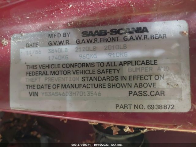 1987 SAAB 900 YS3AS46D3H7013546 Photo 8
