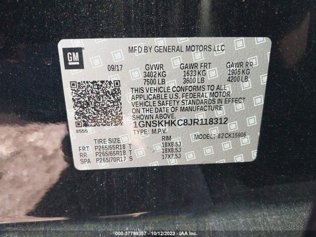 Chevrolet Suburban Lt 2018 1GNSKHKC8JR118312 Image 9