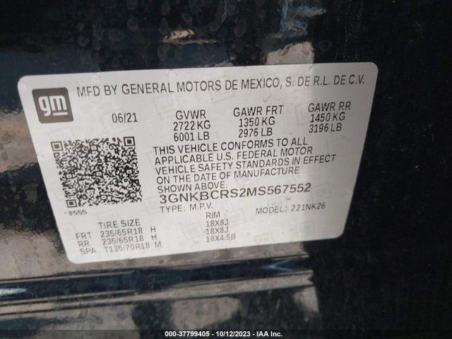 2021 CHEVROLET BLAZER FWD 2LT VIN: 3GNKBCRS2MS567552
