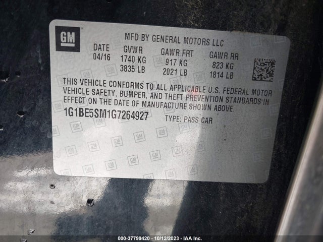 Chevrolet CRUZE LT 2016 1G1BE5SM1G7264927 Image 9
