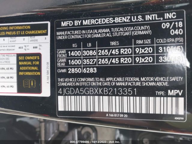 4JGDA5GBXKB213351 Mercedes-Benz Gle Gle 400