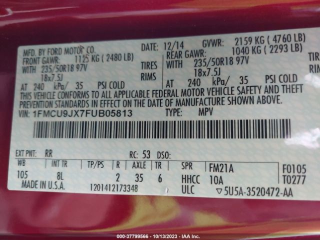 1FMCU9JX7FUB05813 Ford Escape Titanium