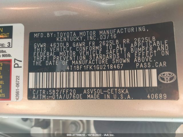 4T1BF1FK1GU218467 Toyota CAMRY SE