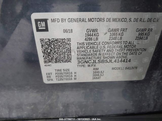 3GNCJLSB5JL414414 Chevrolet Trax Lt