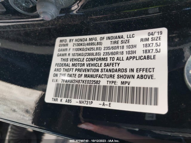 Honda Cr-v Ex-l 2019 7FARW2H87KE022582 Image 9