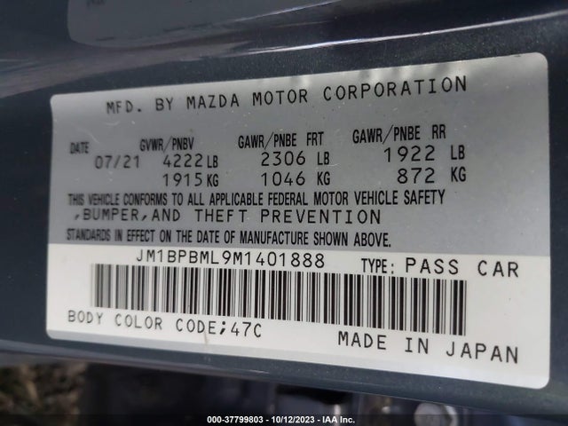 2021 MAZDA MAZDA3 HATCHBACK PREMIUM VIN: JM1BPBML9M1401888