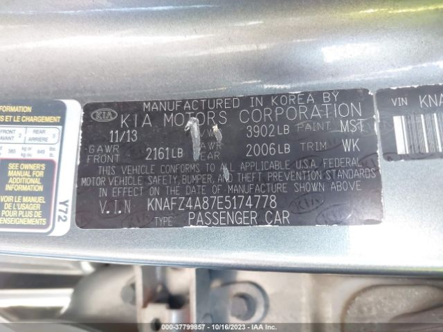 KNAFZ4A87E5174778 KIA FORTE EX