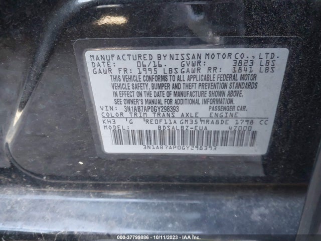 2016 NISSAN SENTRA S VIN: 3N1AB7AP0GY298393