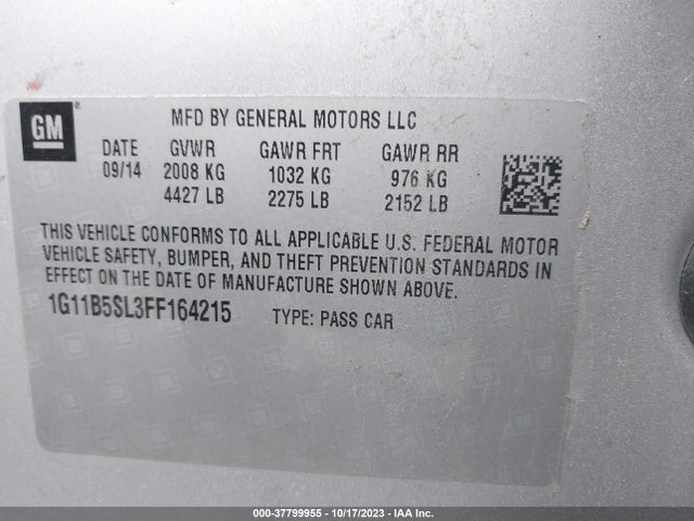 Chevrolet MALIBU LS 2015 1G11B5SL3FF164215 Image 9