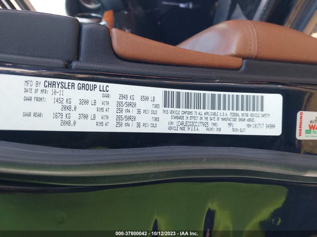 2012 JEEP GRAND CHEROKEE OVERLAND VIN: 1C4RJECG3CC177025