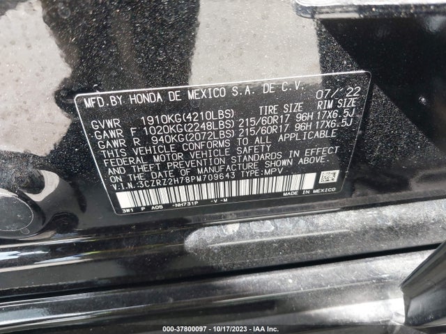2023 HONDA HR-V EX-L VIN: 3CZRZ2H78PM709643