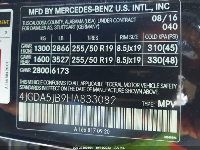 4JGDA5JB9HA833082 Mercedes-Benz Gle Gle 350
