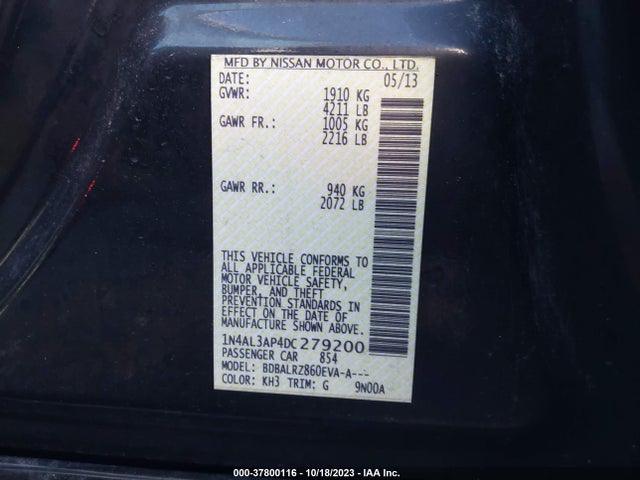 2013 NISSAN ALTIMA 2.5 S VIN: 1N4AL3AP4DC279200