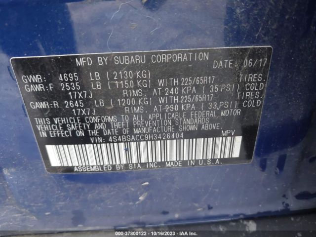 4S4BSACC9H3426404 Subaru Outback Premium