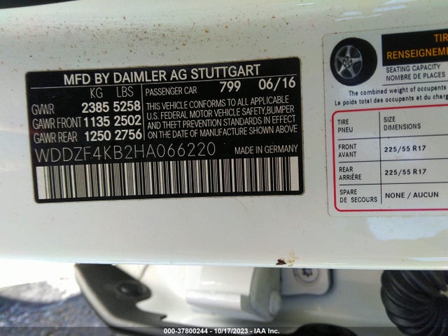 2017 MERCEDES-BENZ E 300 4MATIC VIN: WDDZF4KB2HA066220