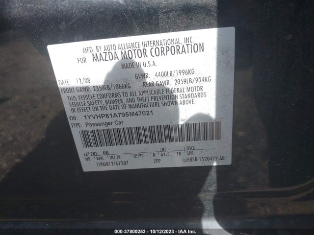 2009 MAZDA MAZDA6 I SPORT VIN: 1YVHP81A795M47021
