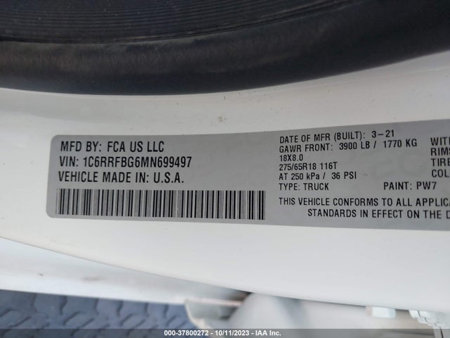 RAM 1500 Big Horn 2021 1C6RRFBG6MN699497 Image 9
