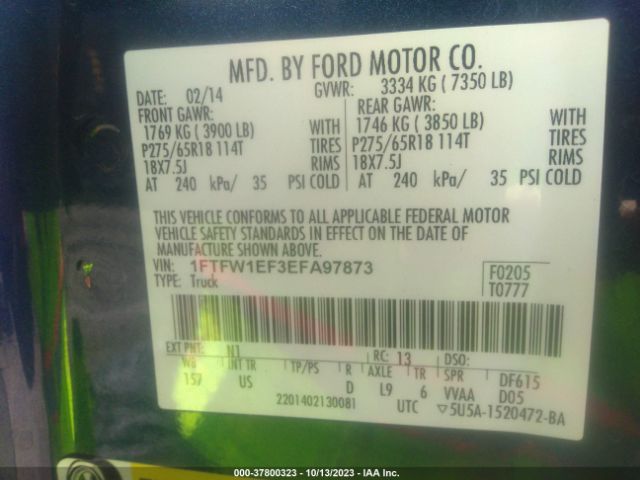 1FTFW1EF3EFA97873 Ford F-150 Xl/xlt/stx/fx4/lariat
