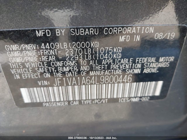 Subaru WRX 2020 JF1VA1A64L9800446 Image 9