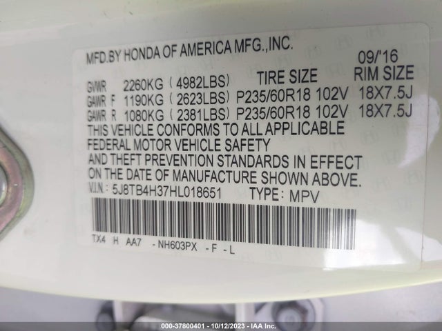 Acura Rdx Base (a6)/w/acurawatch Plus 2017 5J8TB4H37HL018651 Image 9