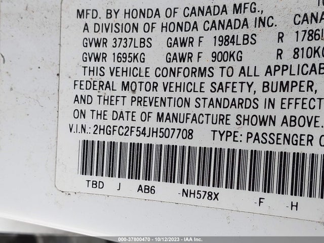 2018 HONDA CIVIC SEDAN LX VIN: 2HGFC2F54JH507708