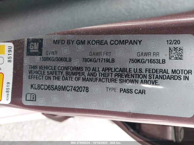 Chevrolet SPARK 1LT 2021 KL8CD6SA9MC742078 Image 9